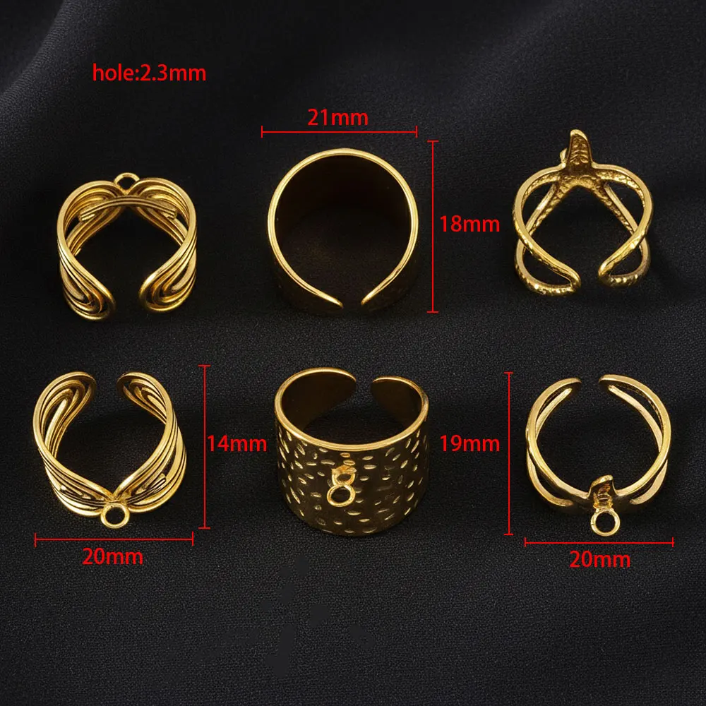 1/2Pcs Stainless Steel Adjustable Ring Setting Blank Embossed Open Hammer Ring Base for Jewelry Making DIY Finger Ring With Loop
