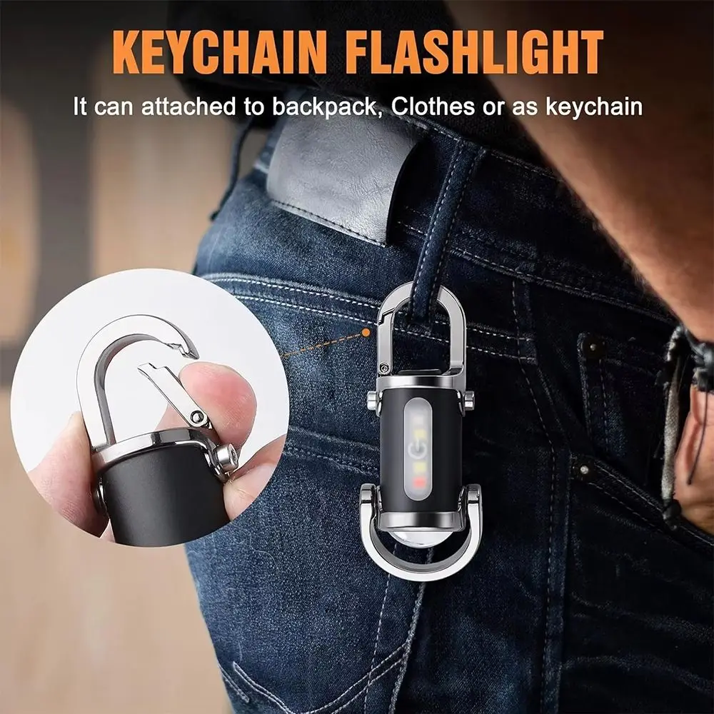 with Red&Blue Light Mini Keychain Flashlights USB Rechargeable Ultra Bright Work Light Portable LED Torch Outdoor