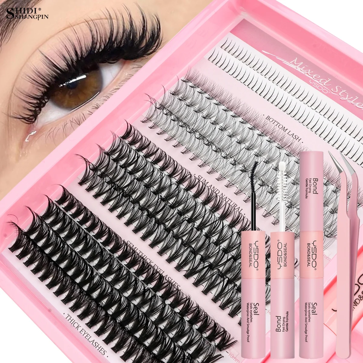 ชุดต่อขนตา DIY พร้อมกาวและน้ำยาเคลือบ ให้ลุคธรรมชาติ ขนตาฟูฟ่องแบบกลุ่ม 10D-60D ชุดต่อขนตาแบบใช้ซ้ำได้ อุปกรณ์แต่งหน้า