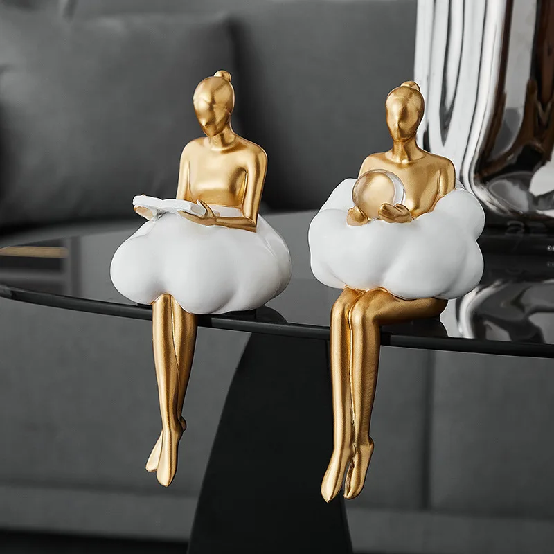 

Light Luxury Cloud Girl Golden Ornament Resin Originality Desktop Humanoid Decoration Ballet Sculpture A Living Room For Home