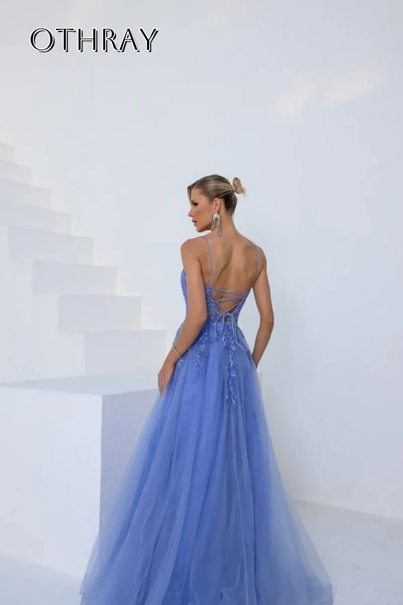 Spaghettiträger, Tüll, Spitze, Perlen, A-Linie, Ballkleider, ärmellos, Korsettrücken, maßgeschneiderte Partykleider, Nadesk Experiment Servies