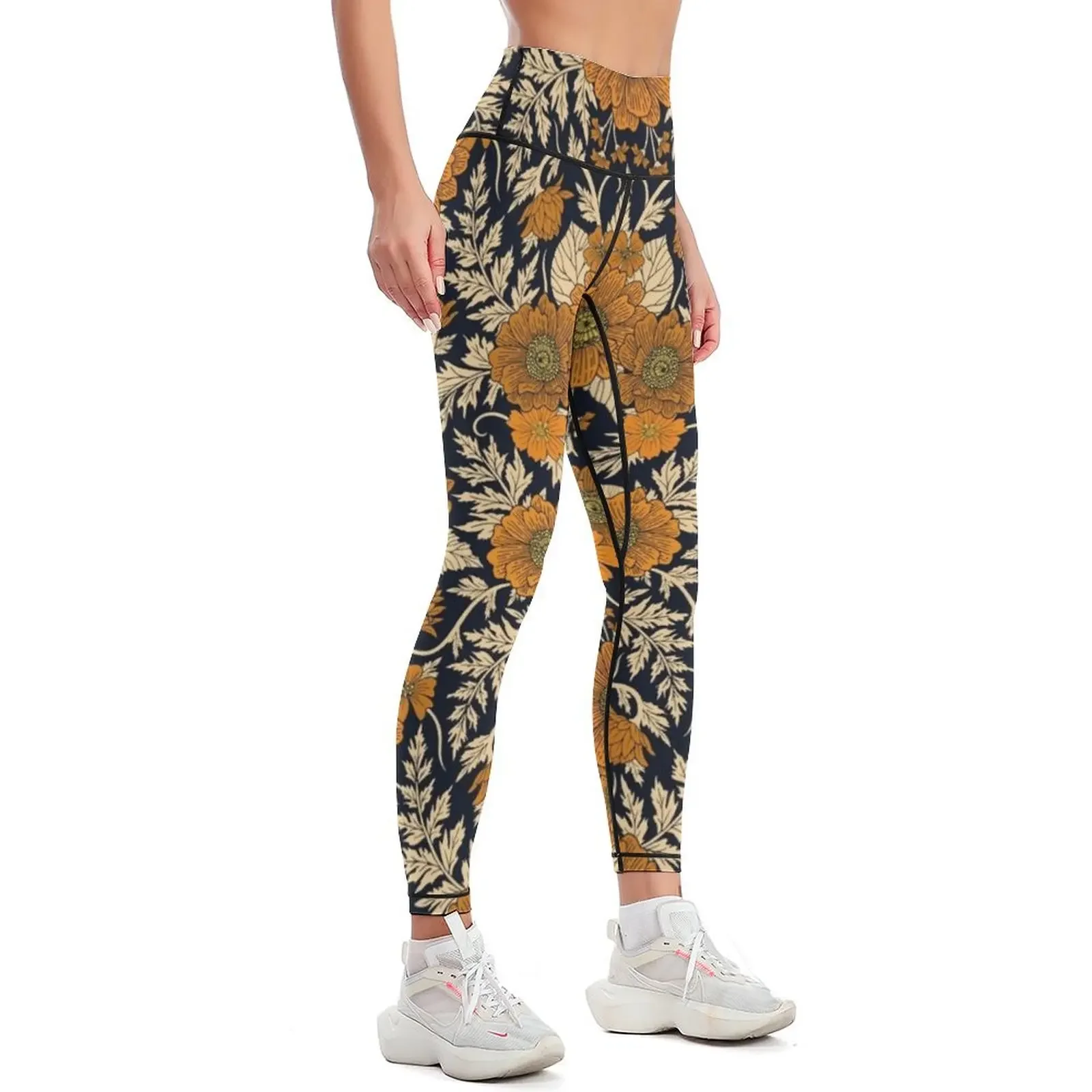 Orange Floral Pattern For Fall/Autumn Leggings joggers for Women's tights workout shorts Womens Leggings