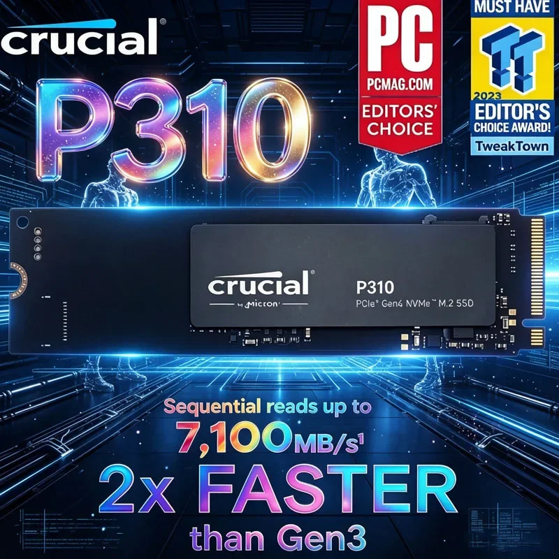 Crucial P310 1TB 2280 PCIe Gen4 3D NAND NVMe M.2 SSD 500GB 2TB – Até 7.100 MB/s, Unidade de Estado Sólido Interna