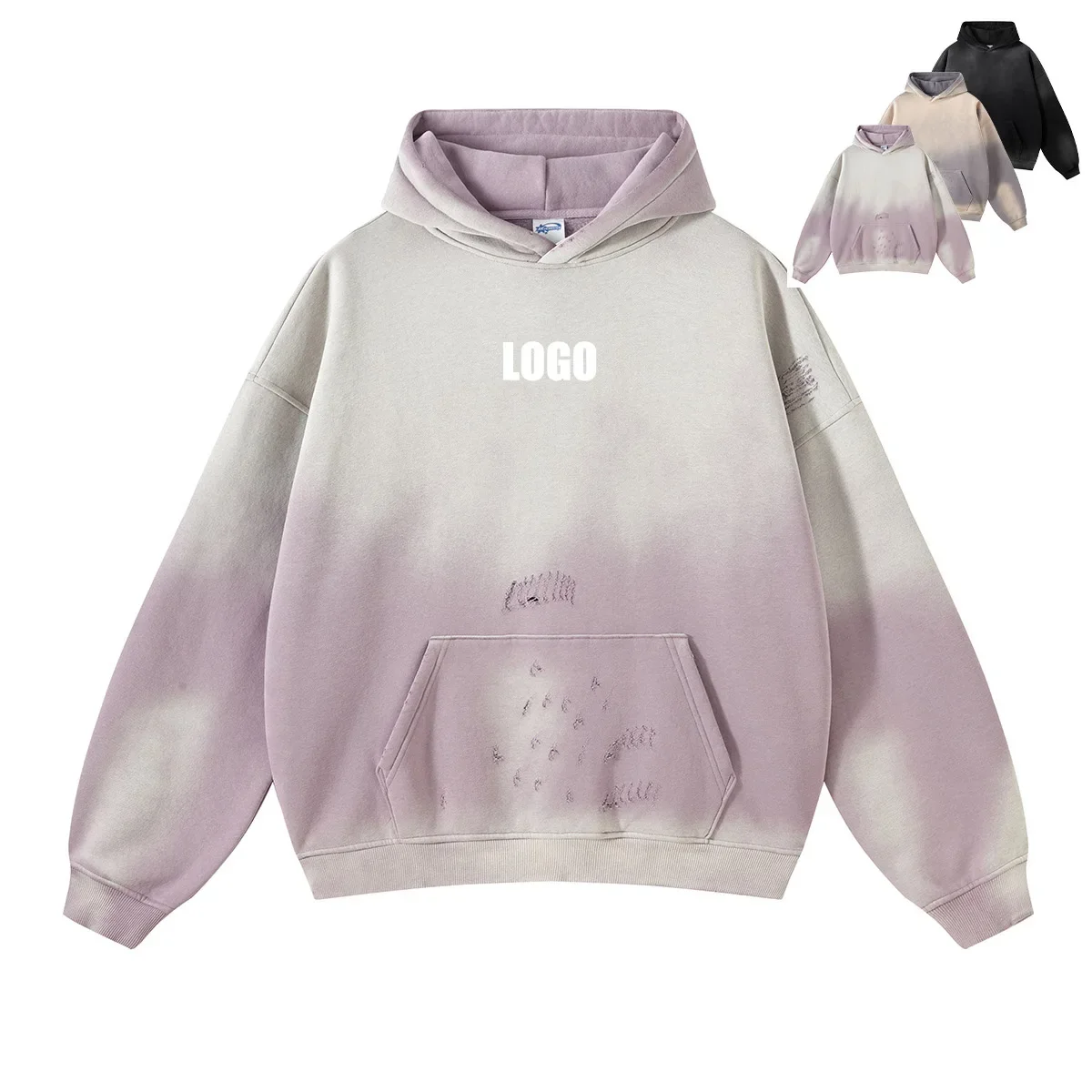 Custom LOGO2024 autumn winter men's women's new 360G cotton polyester spray horse washing water edging tide brand hooded sweater