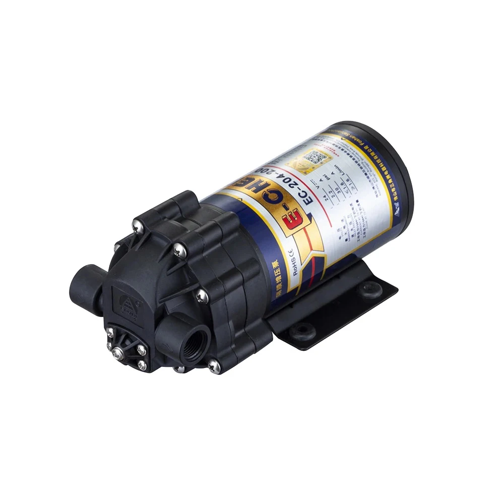 E-Chen EC-204-200A RO pump 200GPD DC 24V water purifier diaphragm pump booster pump flow≥1.6LPM@70PSI for inlet pressure 30psi