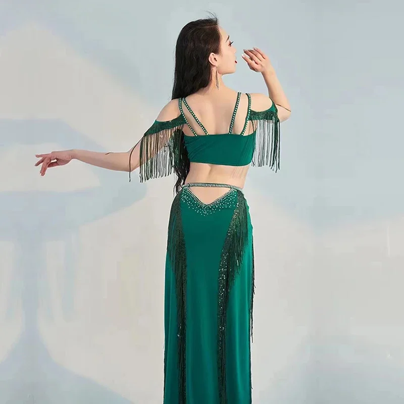 Belly Dance Professional Costumes Set Female Shining Performance Clothing Short Sleeves Top+long Skirt 2pcs Oriental Dance Wear