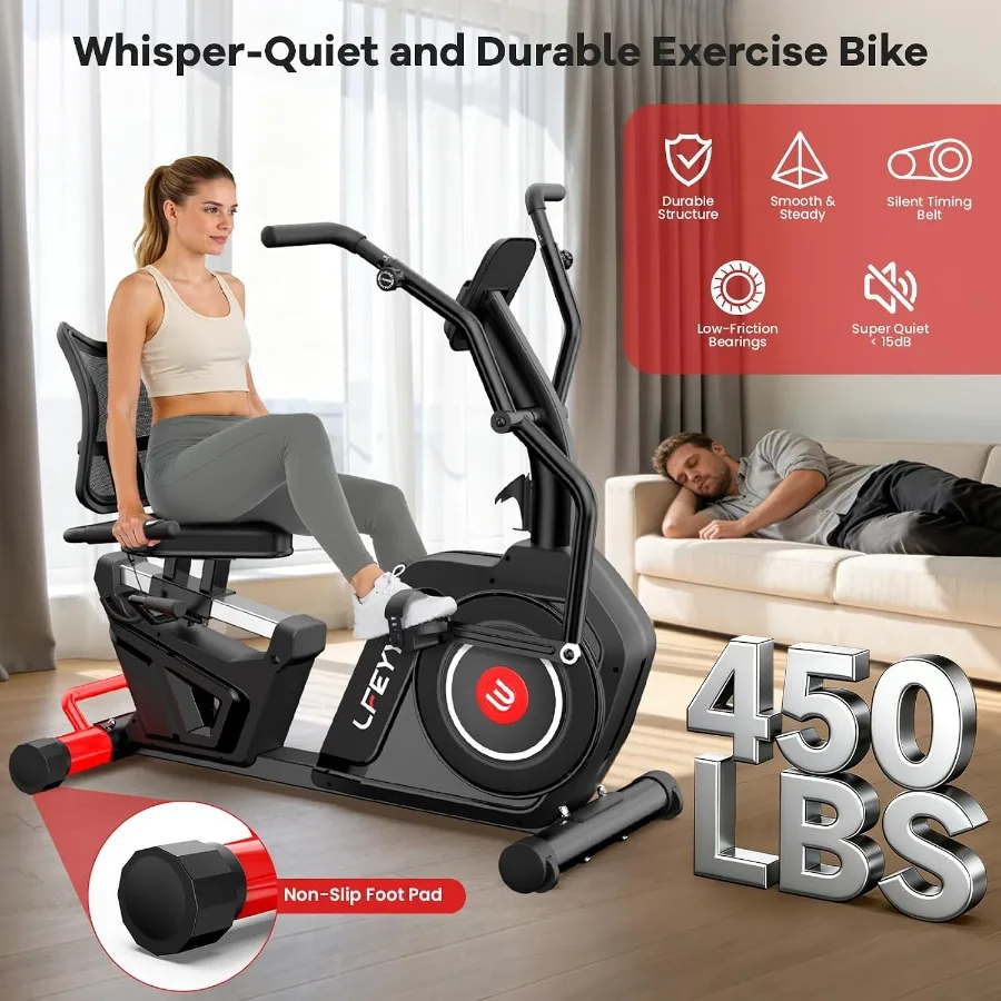 Recumbent Exercise Bike for Home, Stationary Bike with Arm Exerciser