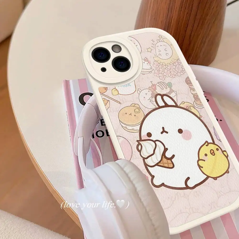 Kawaii M-Molangs Phone Case Hard Leather For IPhone 14 13 16 Mini 15 14 11 12 Pro Max Plus Fundas 6