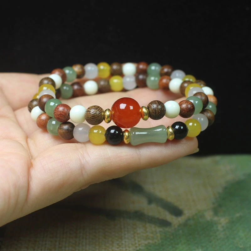 - wooden and glass 6mm double-loop bracelet Multi-bead prayer beads DIY jewelry