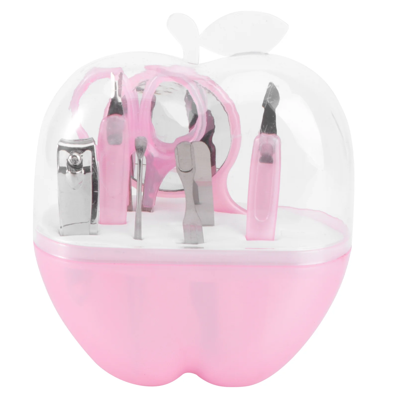 Kit tagliaunghie 8 in 1 Set rosa Forbici per sopracciglia in acciaio inossidabile Specchio Strumenti per manicure Unghia da viaggio all'aperto