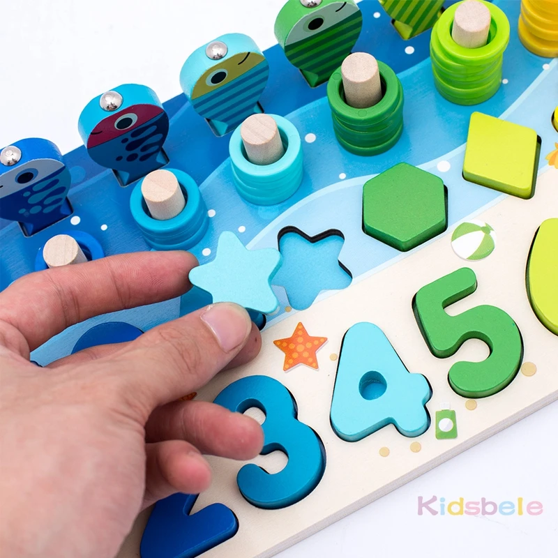 Kids Montessori Educational Wooden Toys Board Math Magnetic Fishing Count Numbers Matching Digital Shape Preschool Toys