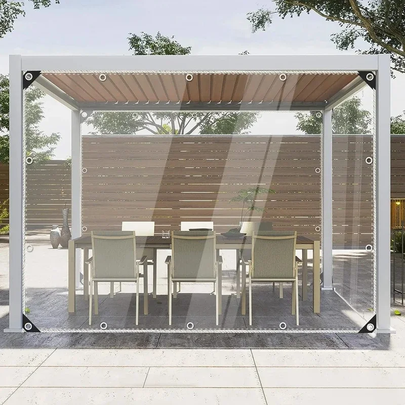 100% High Transparent PVC Tarpaulin Gazebeo Pergolas Rainproof Tarp Anti Winter Screen Fence Garden Furniture Waterproof Cover