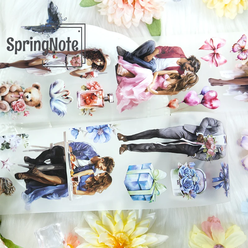 2m/Roll Couple PET Washi Tape Loving Heart Balloon Transparent Roll Stickers Decorative Tape For Diary Scrapbooking Journal