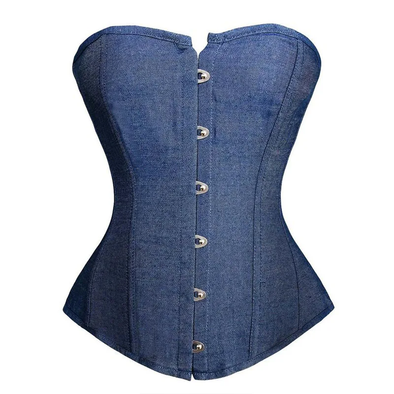 caudatus new fashion sexy denim corset vintage style victorian strapless bustier corset overbust lingerie top clothing korsett