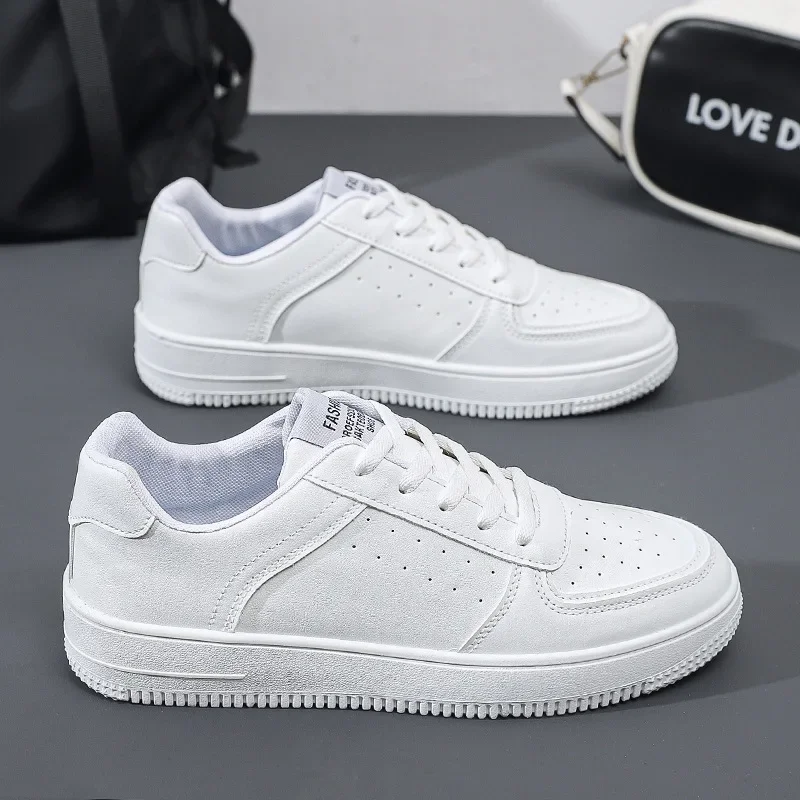 Zapatillas de deporte de cuero para hombre, zapatos deportivos con plataforma blanca, transpirables, informales, con cordones