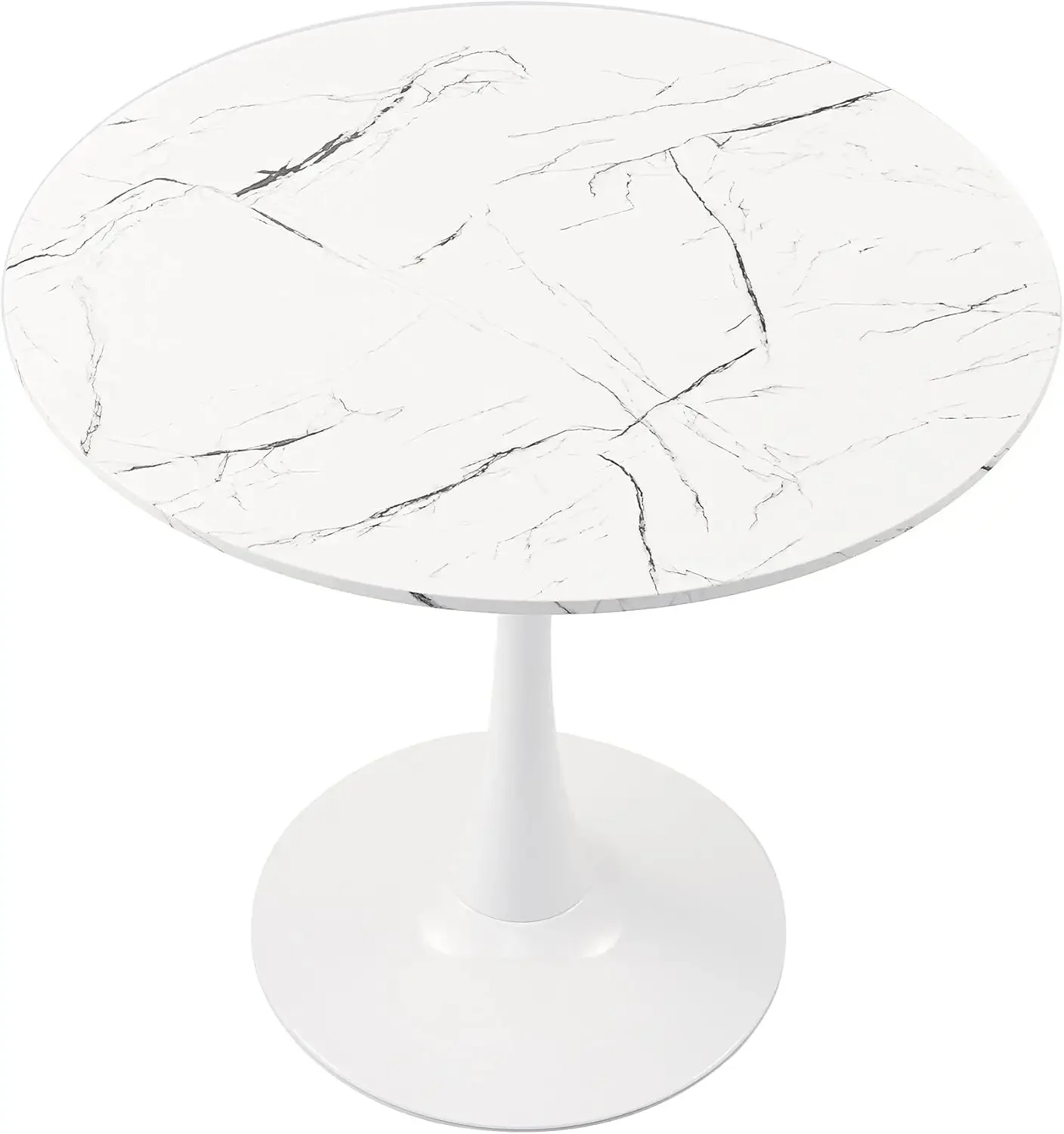 32 Inch Round Dining Table with Faux Marble Top for Kitchen Bar Patio and More, Modern Small Coffee Table Living Room Accent