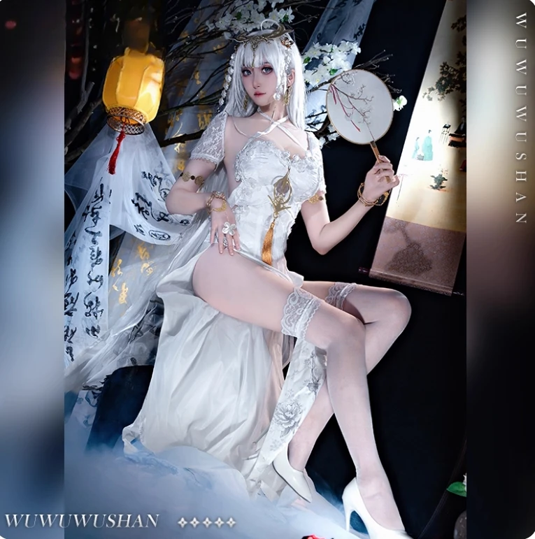 

SMS Emden Game Azur Lane Косплей Костюм Хэллоуин Взрослый Женский Китайский Белый Cheongsam Платье Аксессуары Реквизит Новый Сексуальный Комплект