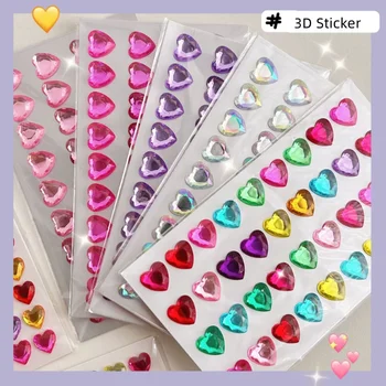 Autocollant coeur belle 3D stéréoscopique cristal coeur brillant autocollant pour bricolage décoratif Scrapbook Journal fournitures pour étudiants autocollant