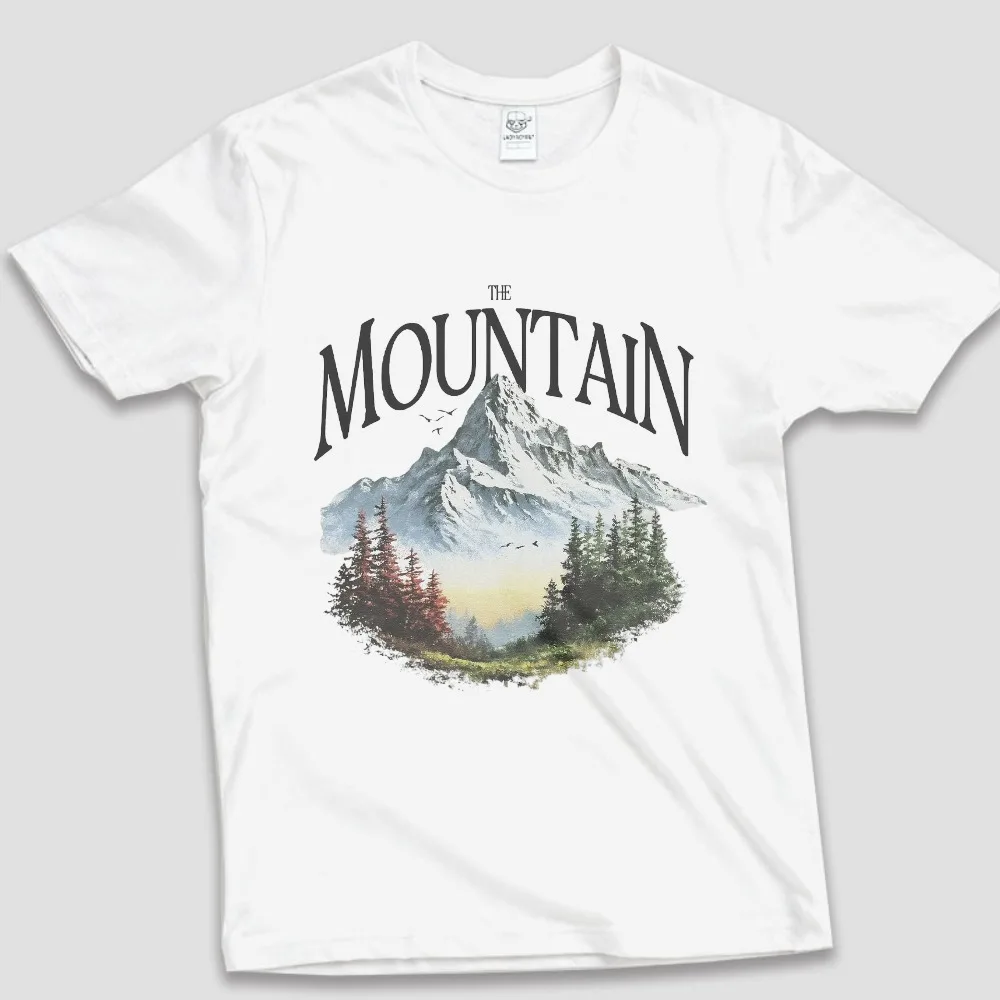 The Mountain Graphic Tee Snow Peak Pine Forest Nature Hiking Adventure Outdoor Enthusiast Men Women Short-sleeve Tops Cotton Tee