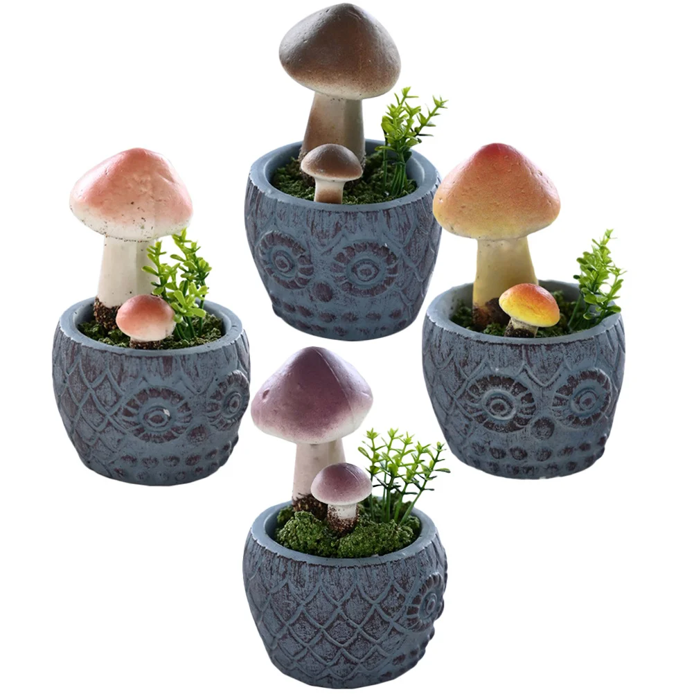 

4Pcs Skull Face Potted Mushroom Decor Artificial Fake Small Bonsai for Home Office Table Shelf Farmhouse Relaxing Ornament