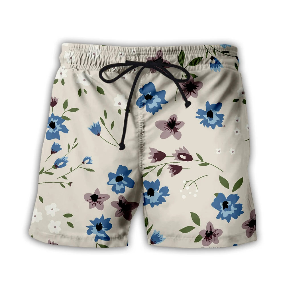 Retro Flowers 3D Printed Mens Shorts Floral Unisex Streetwear Elastic Waist Shorts Summer Beach Harajuku Casual Shorts