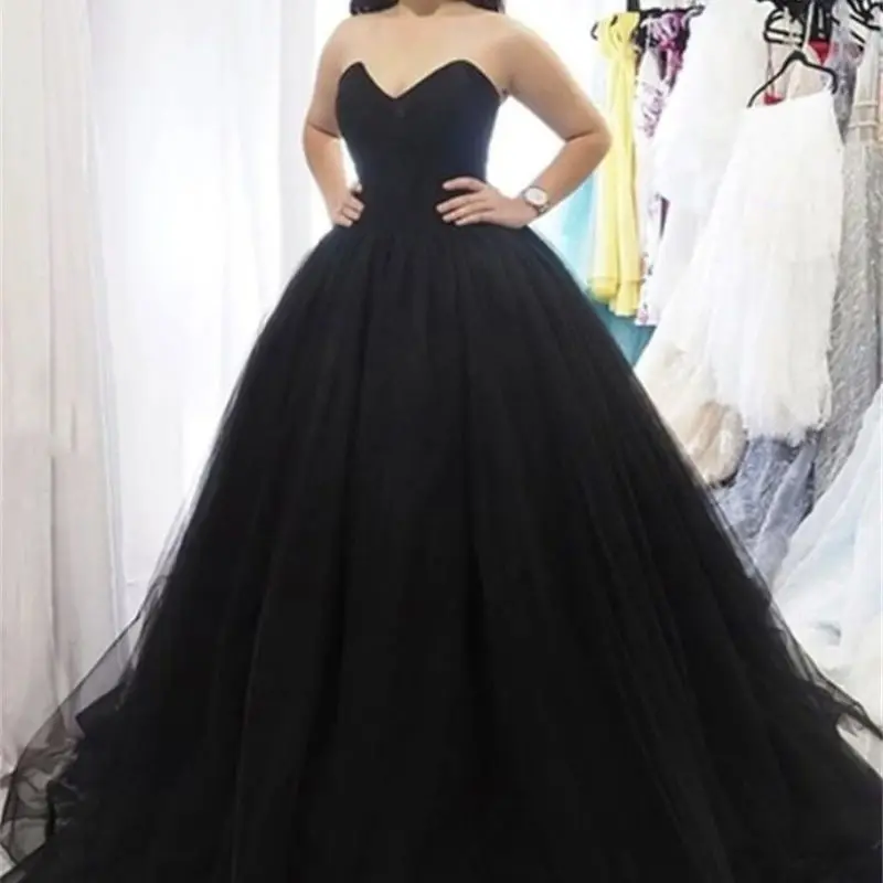 

Angelsbridep Simple Black Long Tulle Lace Up Back Evening Dresses Sweep Train Women Graduation Prom Formal Gowns Robe De Soirée