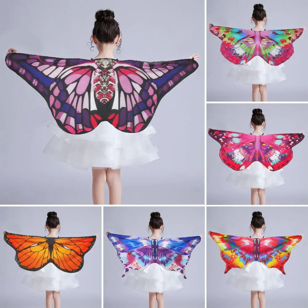 Kids Butterfly Wings Cloak Bright Color Chiffon Halloween Fairy Costume Girl Fairy Wings For Home Party Performance Decorations