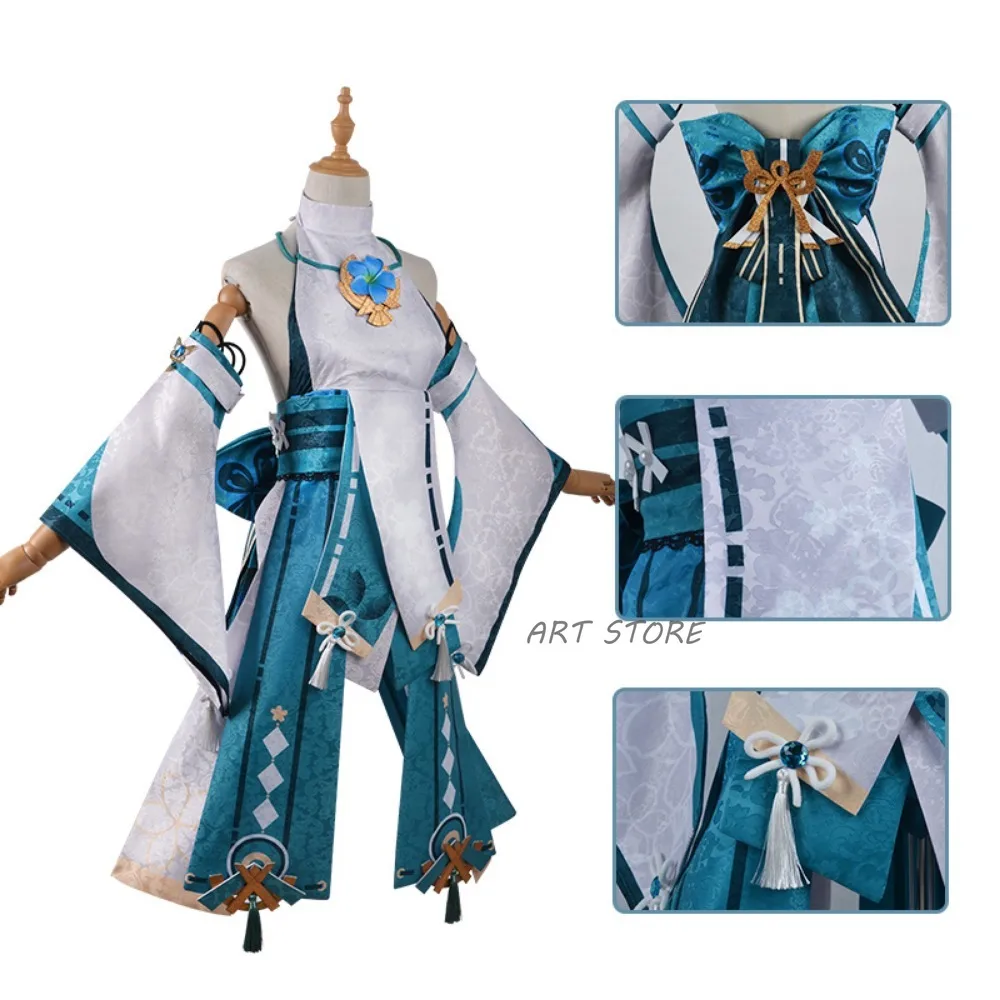 Yae Miko Xiao Cosplay Genshinimpact Cosplay Costume Turquoise Dress Halloween Costumes Wig Outfits Halloween Party Costumes