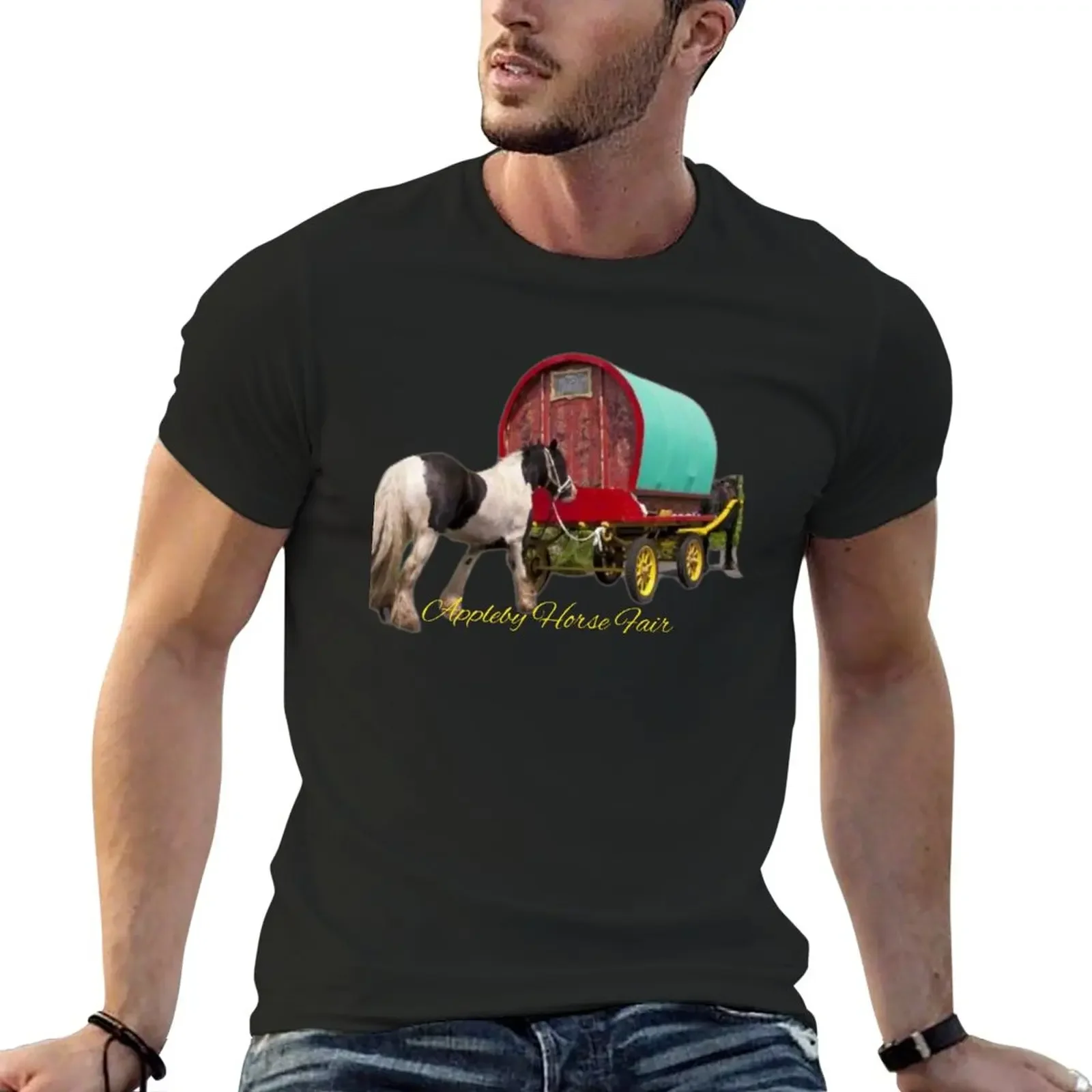 horse drawn caravan, Appleby fair T-Shirt summer clothes graphic tee shirt quick-drying mens white t shirts