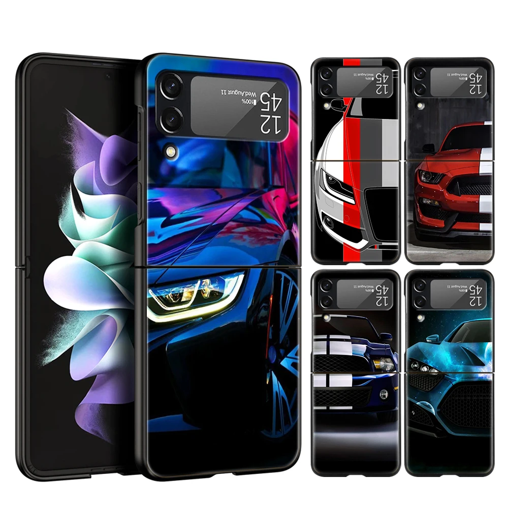 Blue White Black CAR Hard PC Phone Case For Samsung Galaxy Z Flip 6 5 4 Black ShockProof Cover for Samsung Z Flip 3 Shell Capas