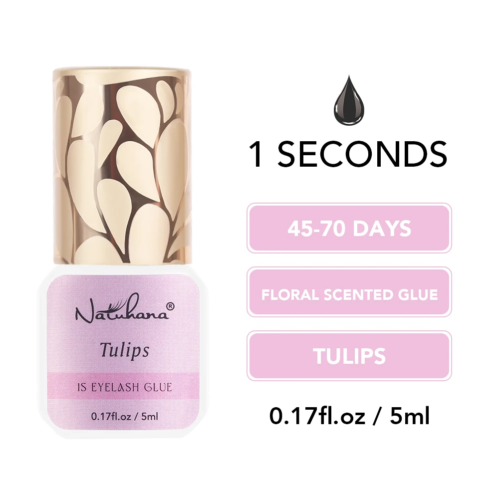 NATUHANA Blumenduft-Wimpernkleber, Tulpenduftkleber für Wimpern, 1 Sekunden, schnell trocknend, starker Kleber für falsche Wimpernverlängerung
