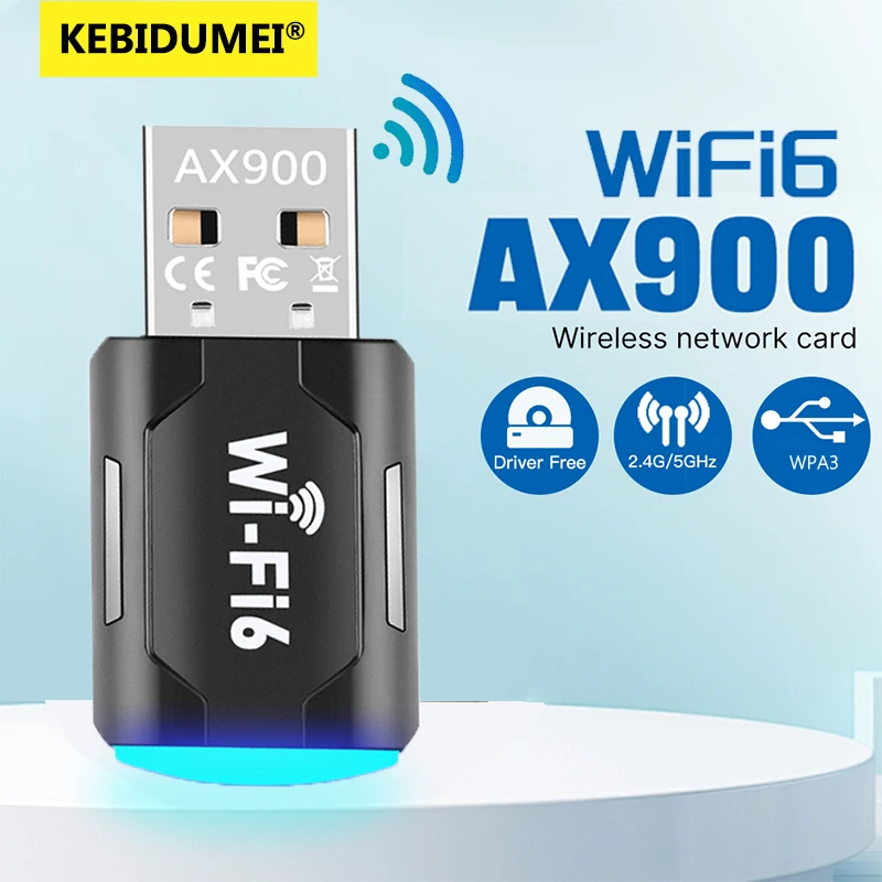Adaptador USB AX900 WiFi6, Dongle USB Wi-Fi de 5G/2,4 GHz, tarjeta de red inalámbrica 802.11ax, antena de alta ganancia, controlador gratuito para Win 10 11