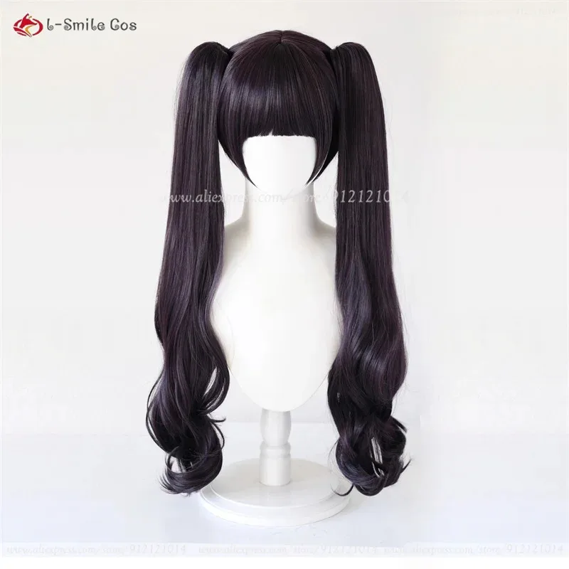 أنيمي ساكورا تومويو Daidouji شعر مستعار تأثيري طويل الأرجواني الأسود مزدوجة ذيل حصان نمط الباروكات مقاومة للحرارة الشعر الاصطناعية + غطاء شعر مستعار #2
