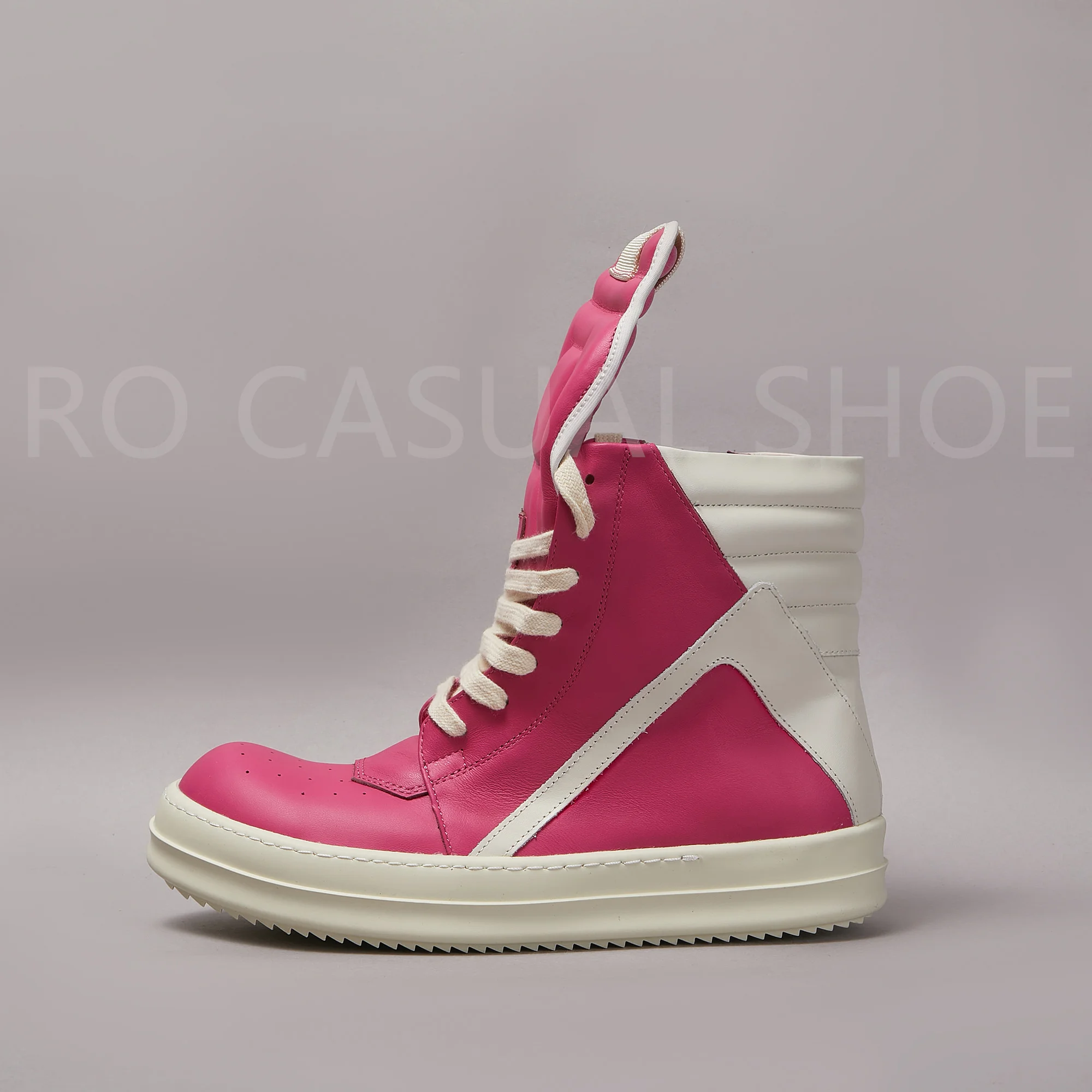 Ricks Genious Rose Pink Leather High Top Geobasket Owens Quality Men Shoes Women Sneaker Casual Owens Design boots & Shoes