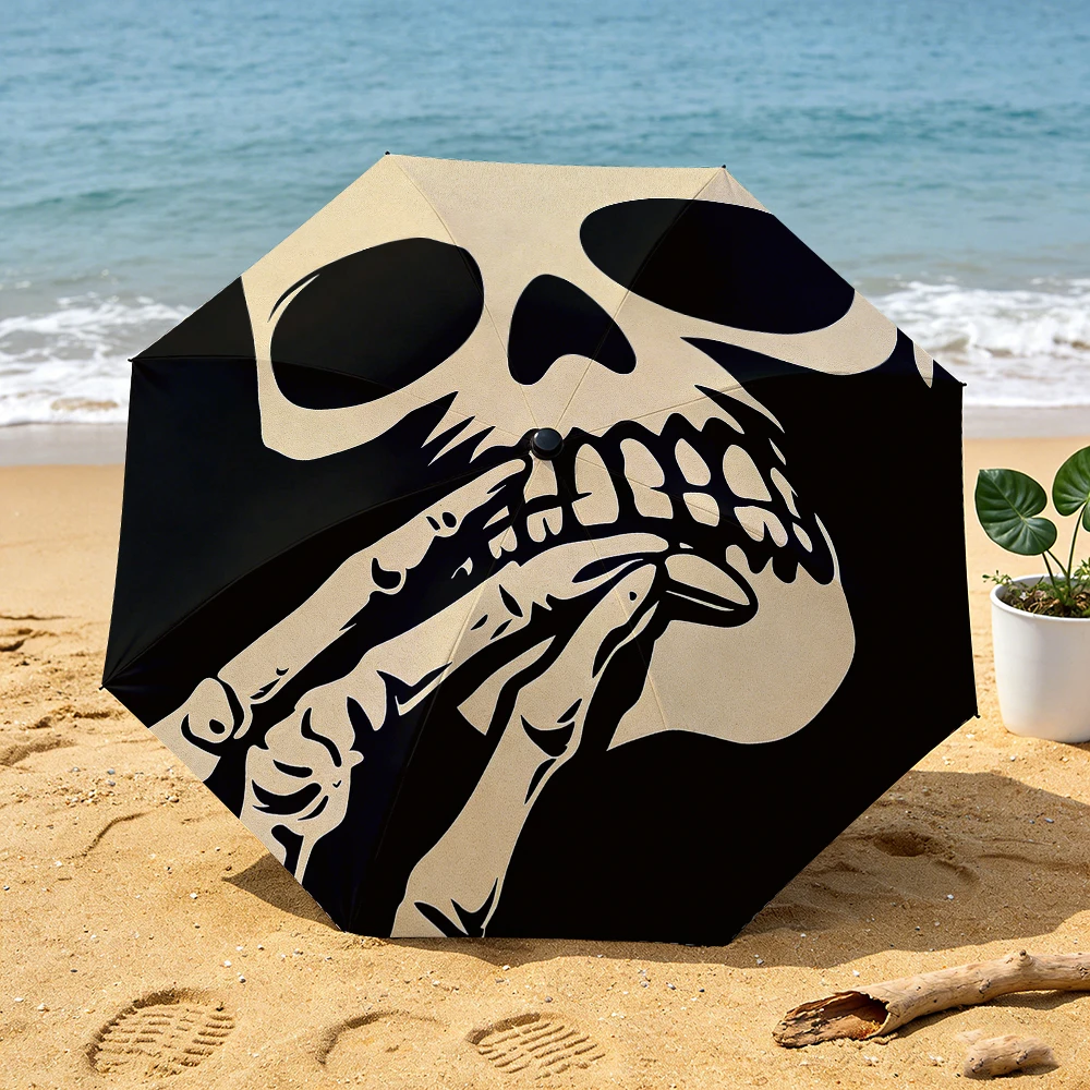 Exquisite Skeleton Moon Cat Printed Pattern Travel Folding Umbrella, Portable Automatic Folding Umbrella