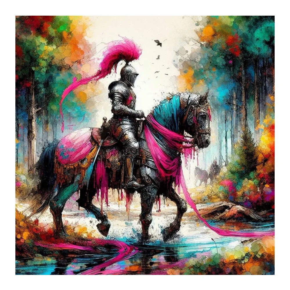 

European Knight Abstract Canvas Painting Watercolor Art Pride Man Riding Horse Poster for Living Room Home Decor