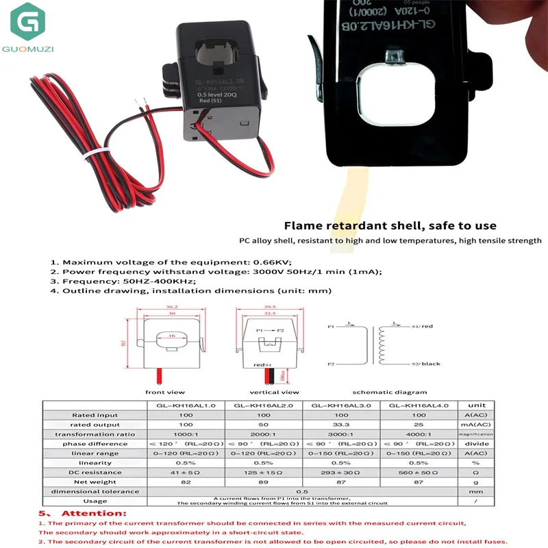 GL-KH16AL MA Class 1000/1 CurrentTransfer Snap Joint Structure Split Cores Coil Sensor Mini Split Base Current Transfer
