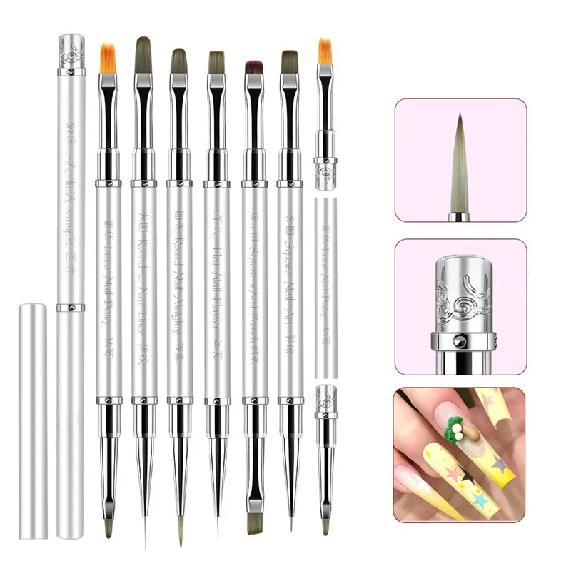 1/6 قطعة مزدوجة الرأس مقبض معدني فرشاة الأظافر بطانة فرشاة اللوحة القلم فرشاة جل كريستال مسمار الفن مانيكير #3
