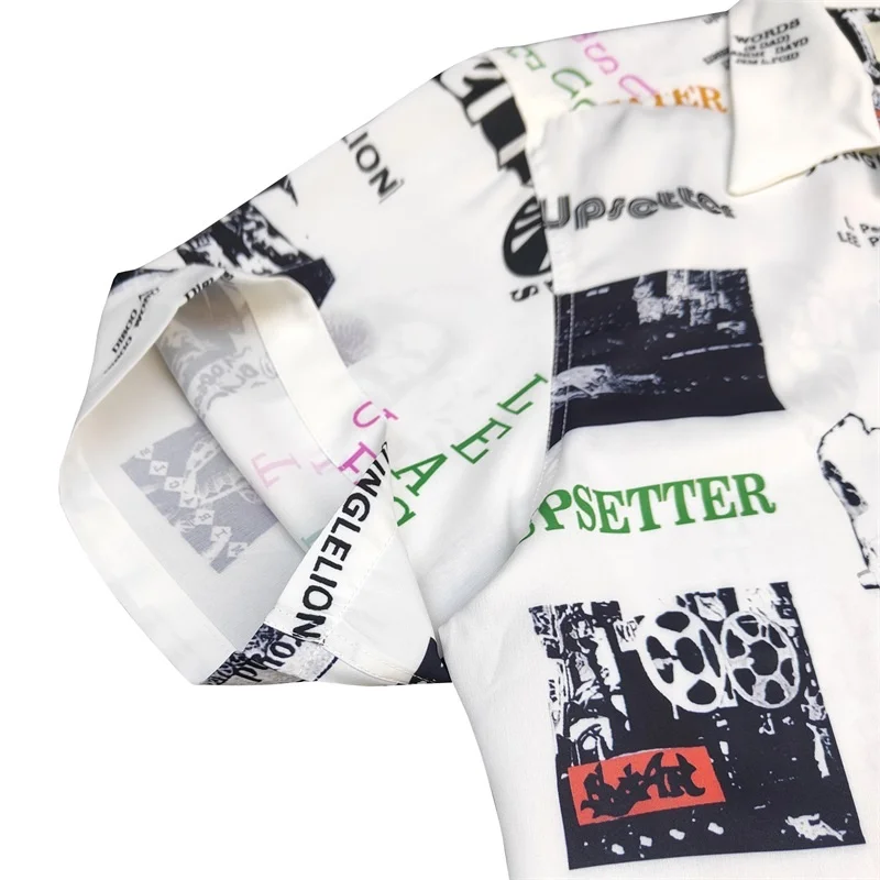 Trend Black White WACKO MARIA Full Print Poster Tenkoku Tokyo Hawaii Short Sleeve Shirt WACKO MARIA Shirt