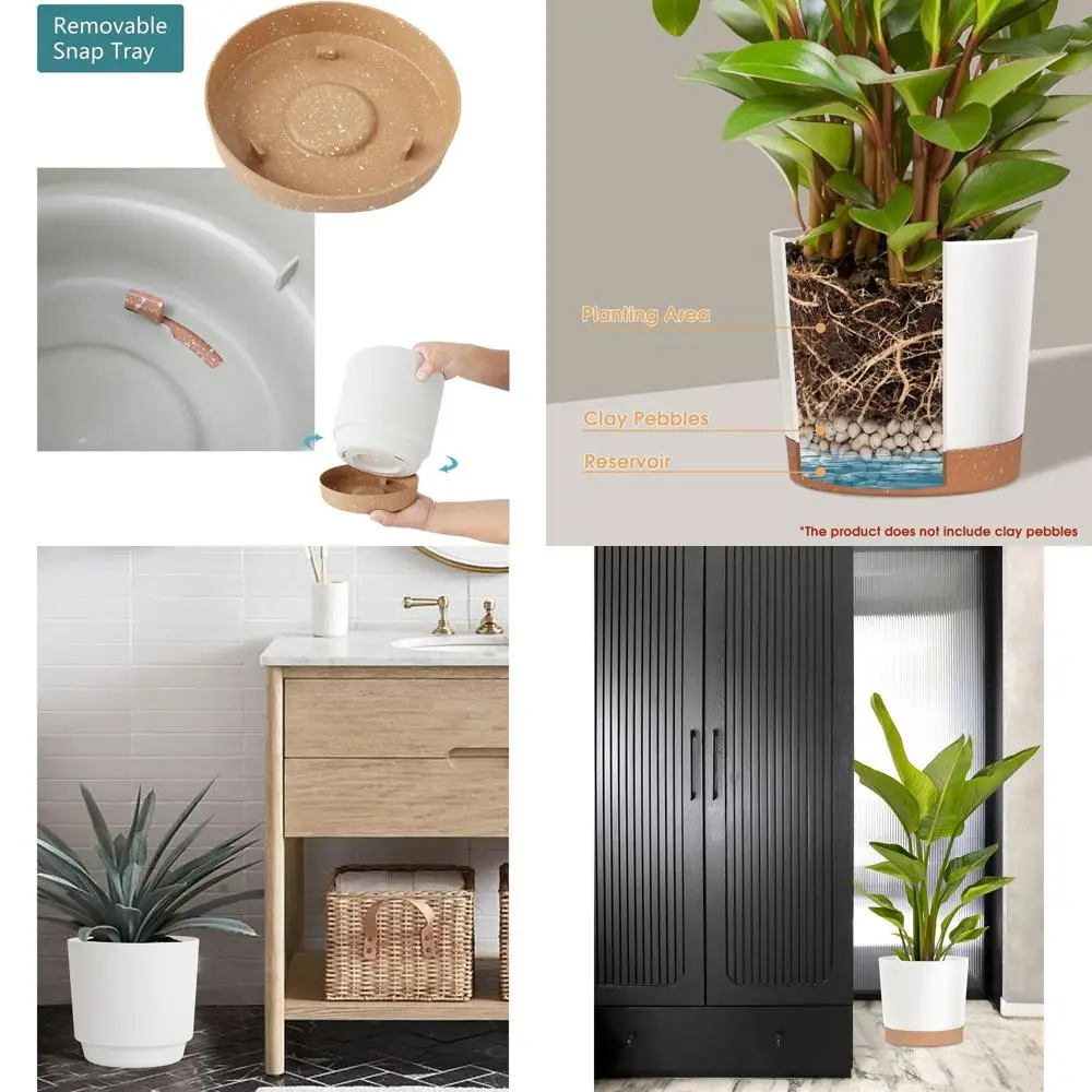 

2 упаковки 12-дюймовых белых пластиковых горшков для растений с дренажем для внутреннего и наружного использования