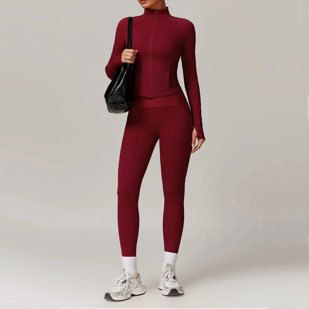 Conjunto de 2 uds de ropa de Yoga, ropa deportiva para gimnasio, trajes de Yoga para mujer, chaqueta de Fitness, chándales, Sujetador deportivo, mallas de gimnasio, ropa atlética con cremallera