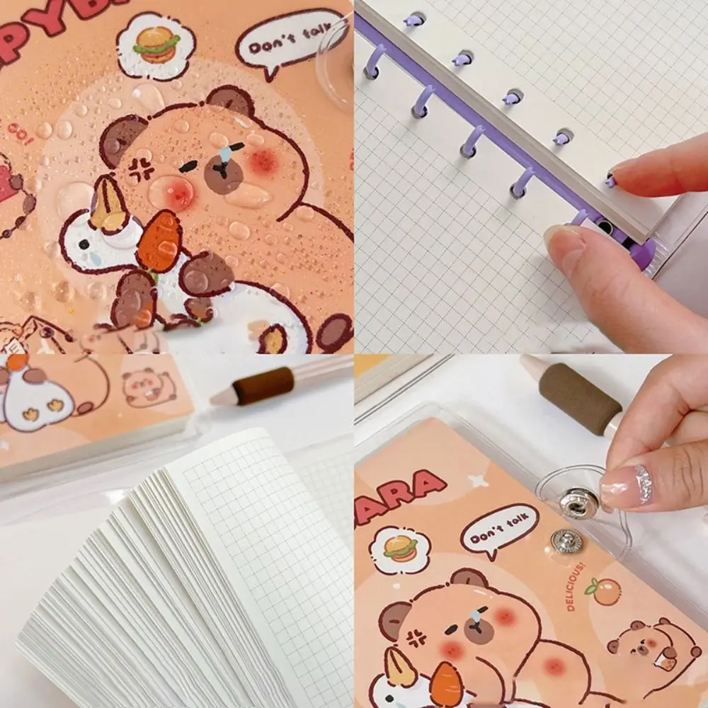 Perlengkapan sekolah Notebook Kapibara 6 lubang portabel buku catatan harian Binder longgar daun lucu kartun Memo estetika dipertebal