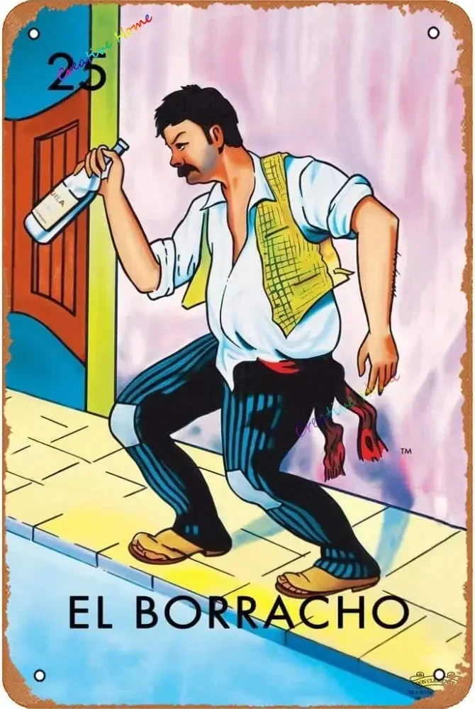 الصبار El Nopal Loteria بطاقة المكسيكي البنغو معدن القصدير تسجيل خمر النباتات النضرة جدار اللوحة ملصق البلد اللوحة 8 "x 12"