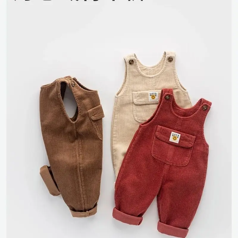 

Fall/Winter Baby & Kids' Corduroy Overalls Embroidered Sleeveless Suspender Pants Front Pocket Design Adorable Autumn Clothing