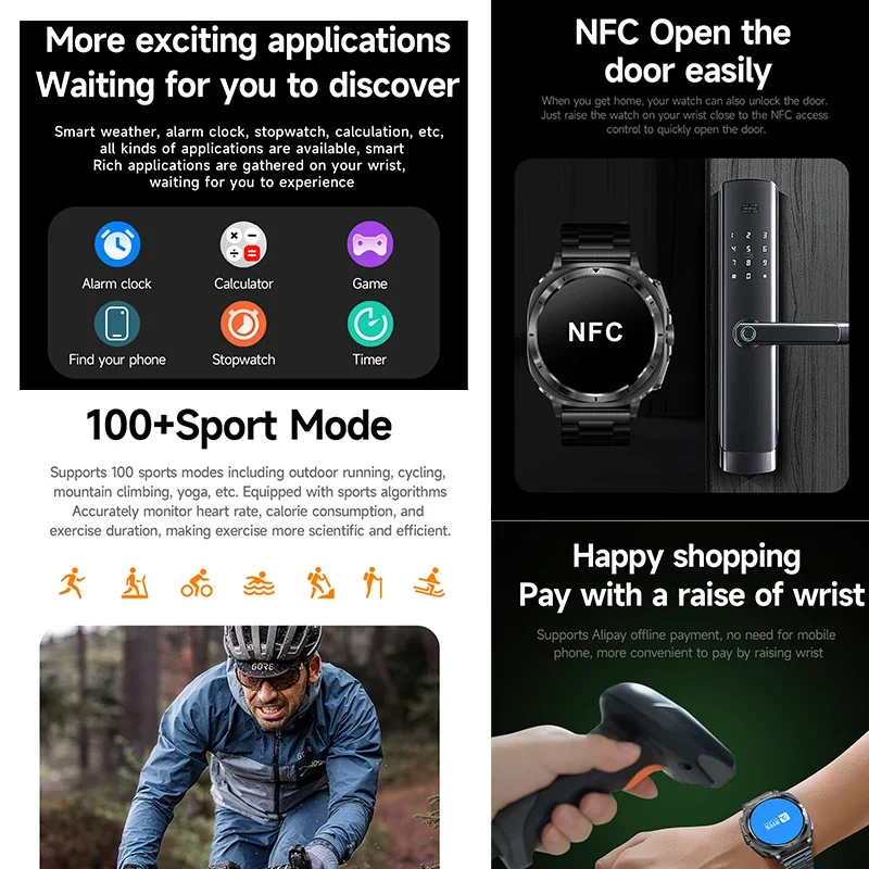 2026 حار نموذج ECG تسجيل ساعة ذكية ضغط الدم الأكسجين في الدم حمض اليوريك درجة الحرارة رسالة موجه NFC التحكم Smartwatch