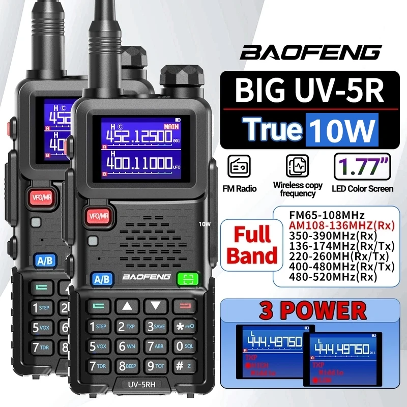 

2 шт. UV-5RH Air Band Walkie Talkie Беспроводная копия Частота Многодиапазонный Tri Power Type-C NOAA AM FM Двустороннее радиолюбитель дальнего действия