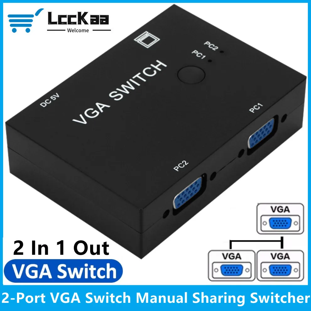 2 Port VGA Switcr VGA Cable KVM Switches 2 in 1 out VGA Switcher Video Converter For PC Monitor Projector Display TV Box Laptop