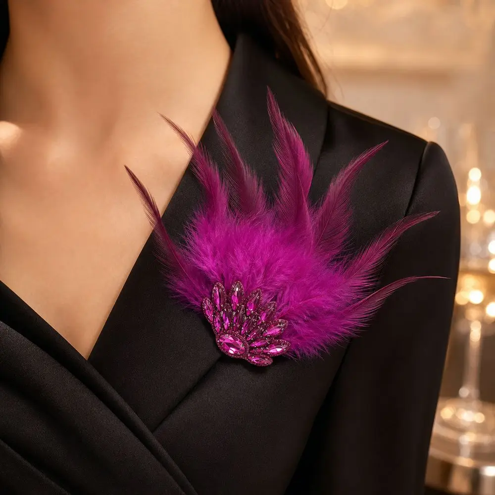 Multicolor Rhinestone Feather Brooch Handmade Gothic Style Shoulder Strap Bride Bridesmaid Feather Hair Clip Stage Performance
