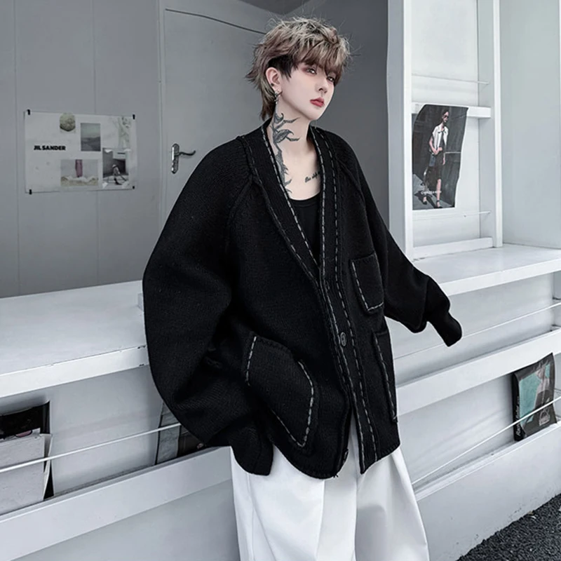 LUZHEN التطريز مخطط تصميم فضفاض الخامس الرقبة سترة مشغولة من الصوف الرجال 2025 شتاء جديد موضة عالية الجودة وسيم سترة JY4832 #5