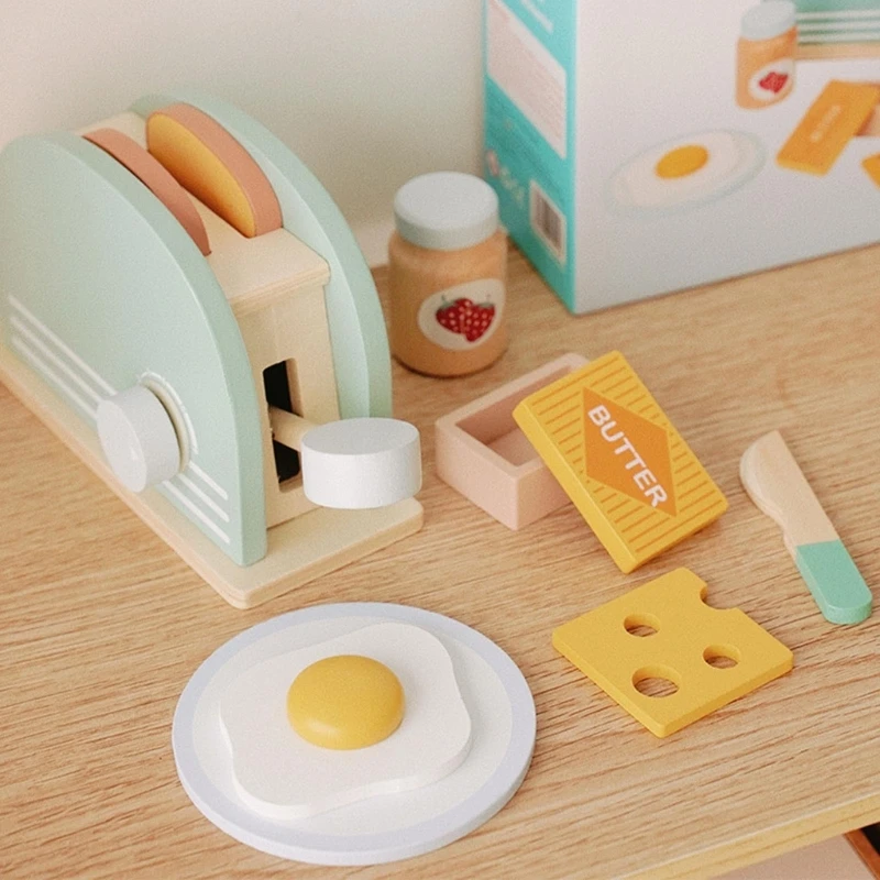 Holz-Brotbackmaschine für Kinder, Spielzeug, Toaster, Spielküche, Spielset fördert Rollenspiele und Fantasie